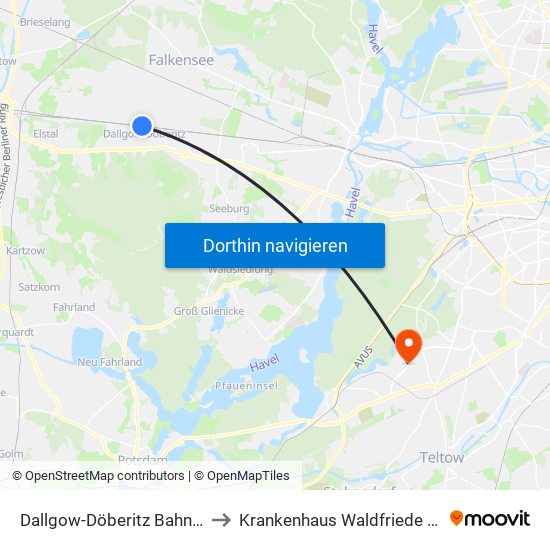 Dallgow-Döberitz Bahnhof to Krankenhaus Waldfriede e. V. map