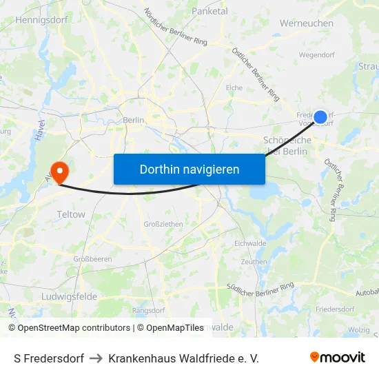 S Fredersdorf to Krankenhaus Waldfriede e. V. map