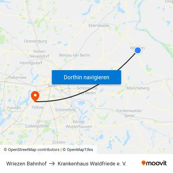 Wriezen Bahnhof to Krankenhaus Waldfriede e. V. map