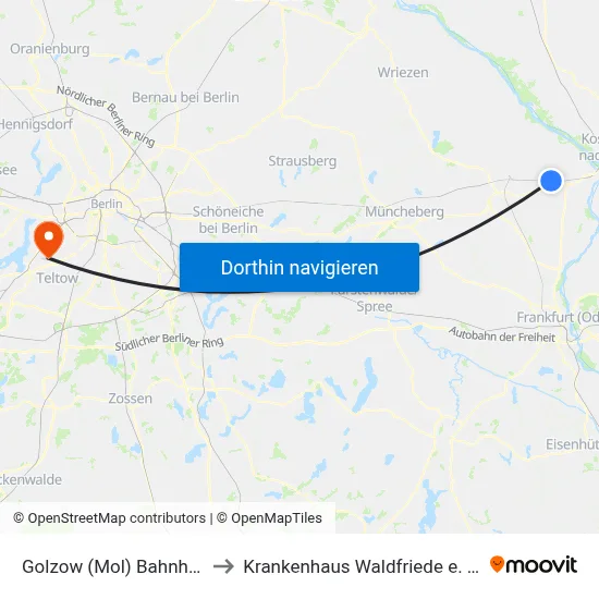Golzow (Mol) Bahnhof to Krankenhaus Waldfriede e. V. map