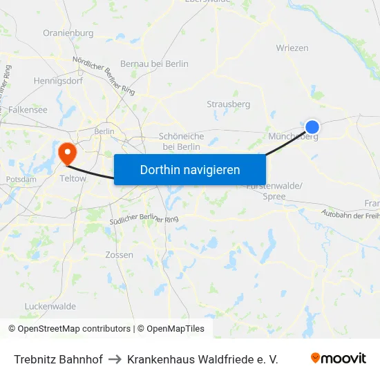 Trebnitz Bahnhof to Krankenhaus Waldfriede e. V. map