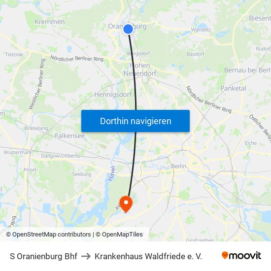 S Oranienburg Bhf to Krankenhaus Waldfriede e. V. map