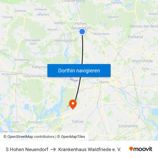 S Hohen Neuendorf to Krankenhaus Waldfriede e. V. map