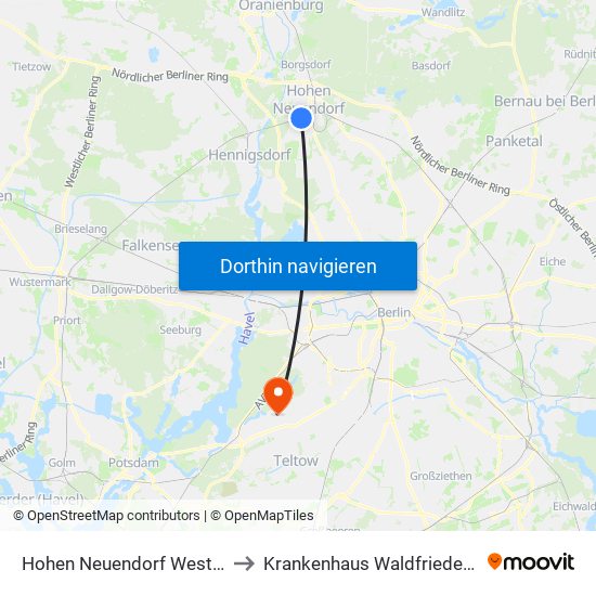 Hohen Neuendorf West Bhf to Krankenhaus Waldfriede e. V. map