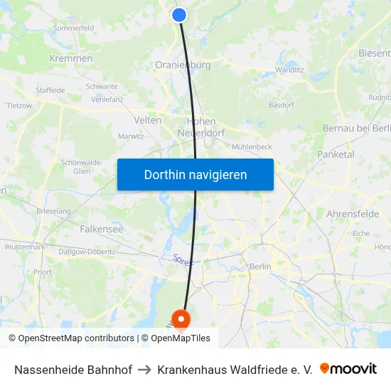 Nassenheide Bahnhof to Krankenhaus Waldfriede e. V. map
