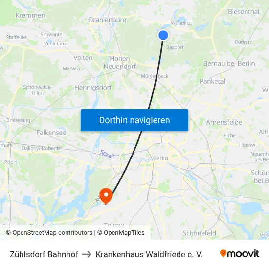 Zühlsdorf Bahnhof to Krankenhaus Waldfriede e. V. map