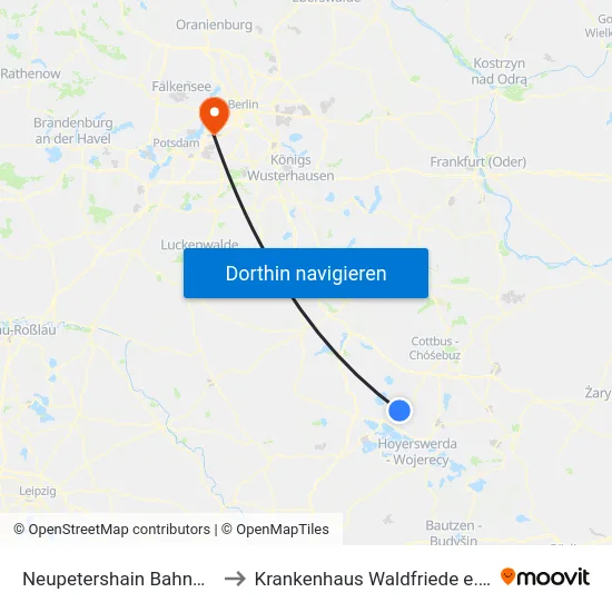 Neupetershain Bahnhof to Krankenhaus Waldfriede e. V. map