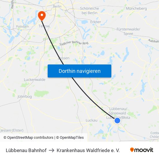 Lübbenau Bahnhof to Krankenhaus Waldfriede e. V. map