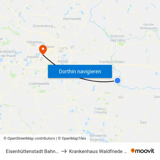 Eisenhüttenstadt Bahnhof to Krankenhaus Waldfriede e. V. map