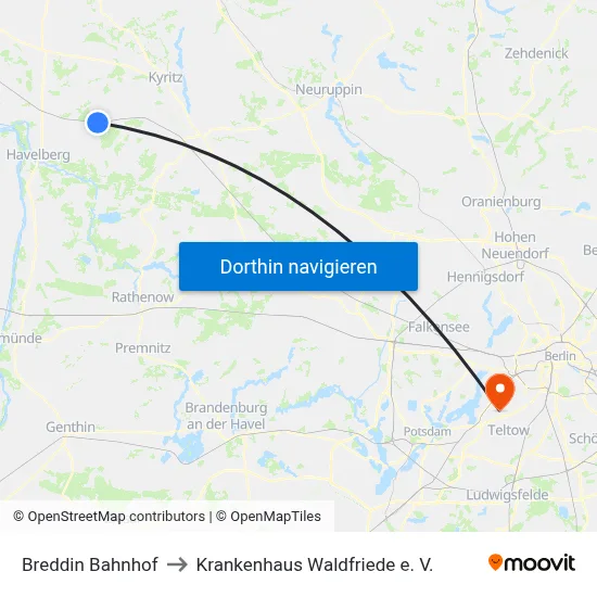 Breddin Bahnhof to Krankenhaus Waldfriede e. V. map