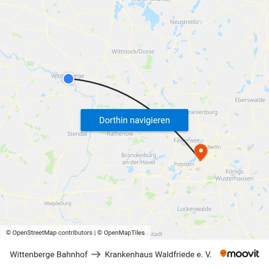 Wittenberge Bahnhof to Krankenhaus Waldfriede e. V. map