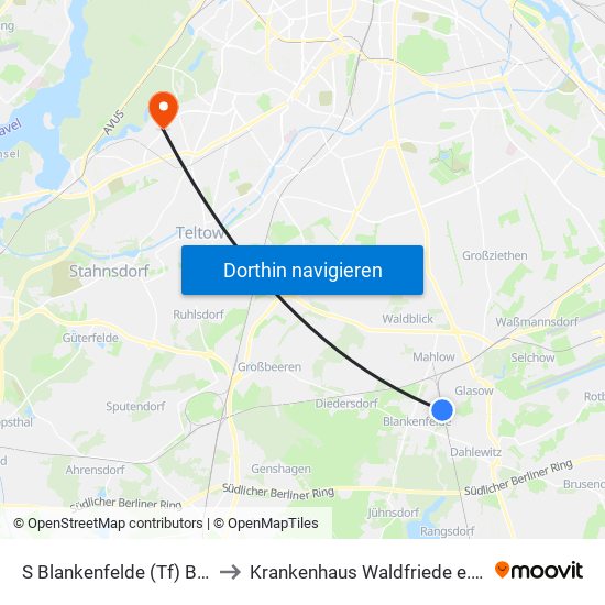 S Blankenfelde (Tf) Bhf to Krankenhaus Waldfriede e. V. map