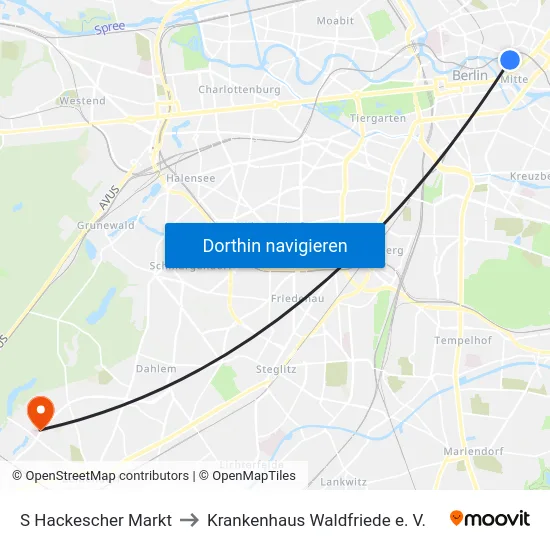 S Hackescher Markt to Krankenhaus Waldfriede e. V. map