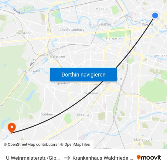 U Weinmeisterstr./Gipsstr. to Krankenhaus Waldfriede e. V. map