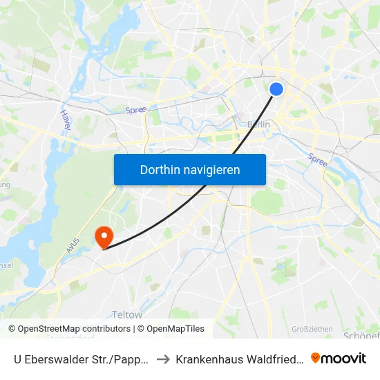 U Eberswalder Str./Pappelallee to Krankenhaus Waldfriede e. V. map