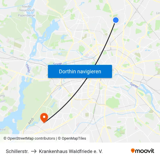 Schillerstr. to Krankenhaus Waldfriede e. V. map