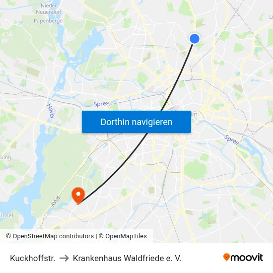 Kuckhoffstr. to Krankenhaus Waldfriede e. V. map