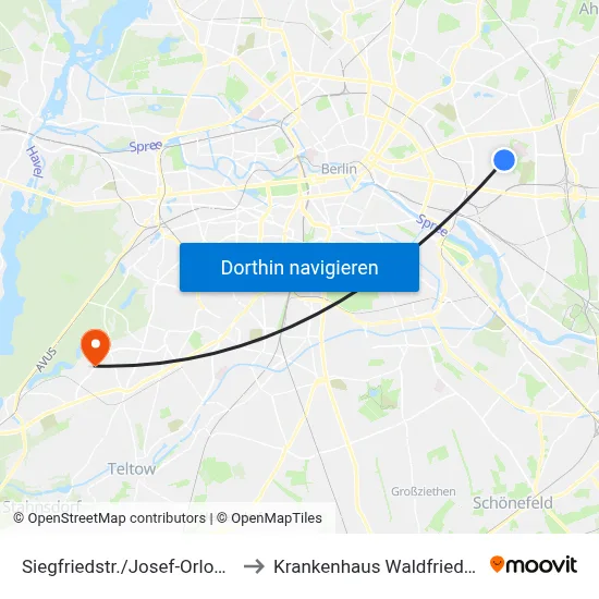 Siegfriedstr./Josef-Orlopp-Str. to Krankenhaus Waldfriede e. V. map
