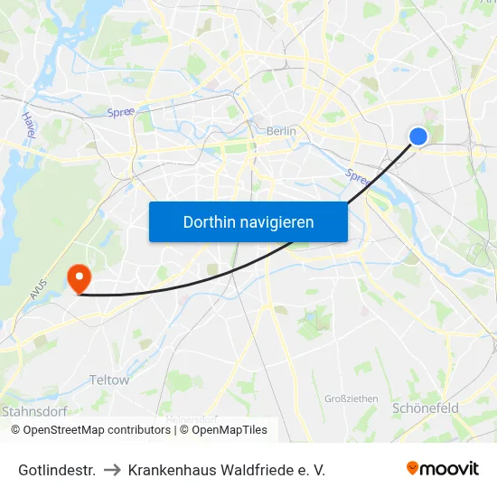 Gotlindestr. to Krankenhaus Waldfriede e. V. map