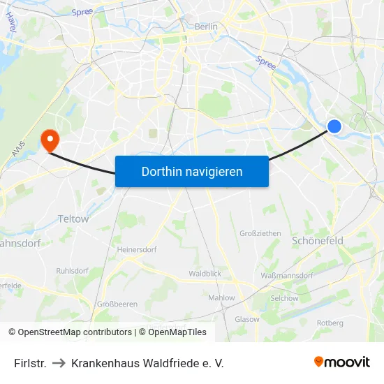 Firlstr. to Krankenhaus Waldfriede e. V. map