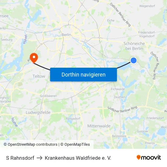 S Rahnsdorf to Krankenhaus Waldfriede e. V. map