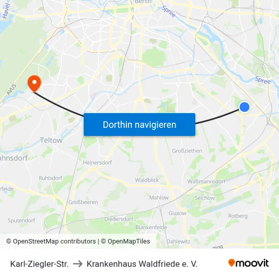 Karl-Ziegler-Str. to Krankenhaus Waldfriede e. V. map