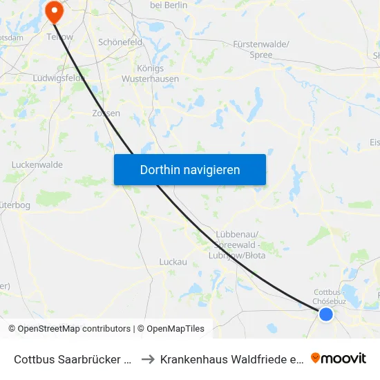 Cottbus Saarbrücker Str. to Krankenhaus Waldfriede e. V. map