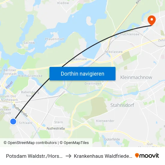 Potsdam Waldstr./Horstweg to Krankenhaus Waldfriede e. V. map