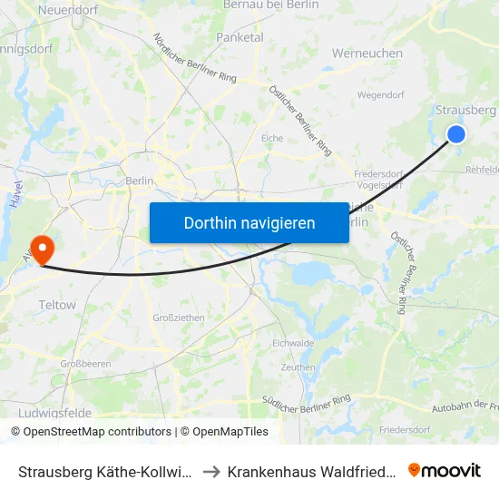 Strausberg Käthe-Kollwitz-Str. to Krankenhaus Waldfriede e. V. map