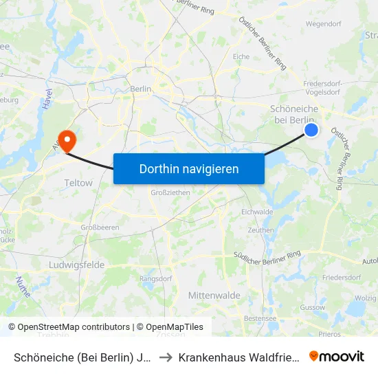 Schöneiche (Bei Berlin) Jägerstr. to Krankenhaus Waldfriede e. V. map