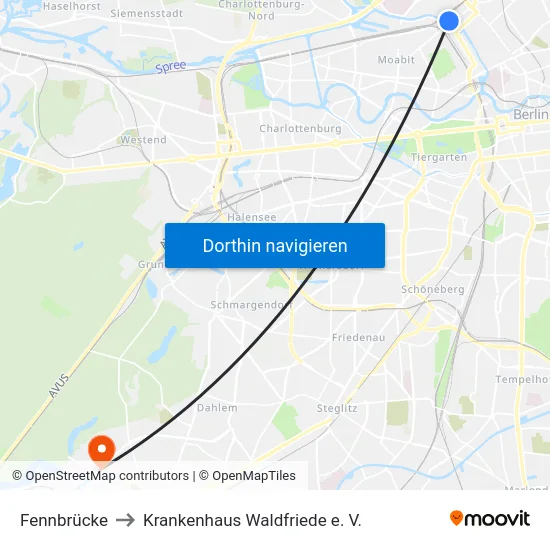 Fennbrücke to Krankenhaus Waldfriede e. V. map