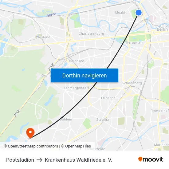 Poststadion to Krankenhaus Waldfriede e. V. map