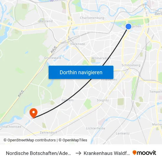 Nordische Botschaften/Adenauer-Stiftung to Krankenhaus Waldfriede e. V. map