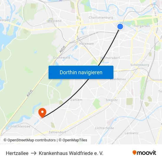 Hertzallee to Krankenhaus Waldfriede e. V. map
