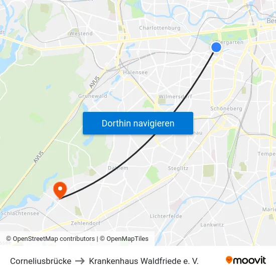 Corneliusbrücke to Krankenhaus Waldfriede e. V. map