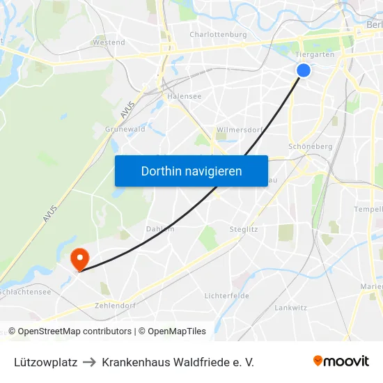 Lützowplatz to Krankenhaus Waldfriede e. V. map