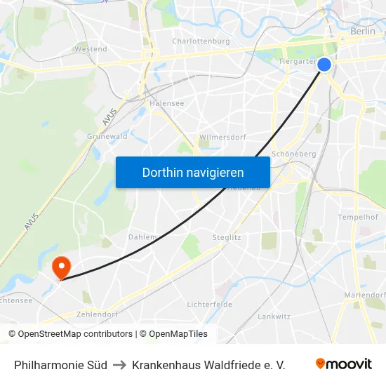 Philharmonie Süd to Krankenhaus Waldfriede e. V. map