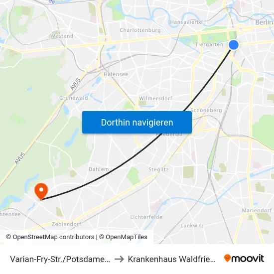 Varian-Fry-Str./Potsdamer Platz to Krankenhaus Waldfriede e. V. map