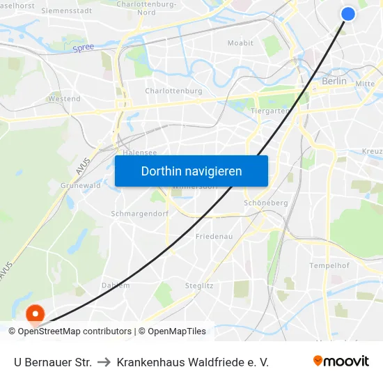 U Bernauer Str. to Krankenhaus Waldfriede e. V. map