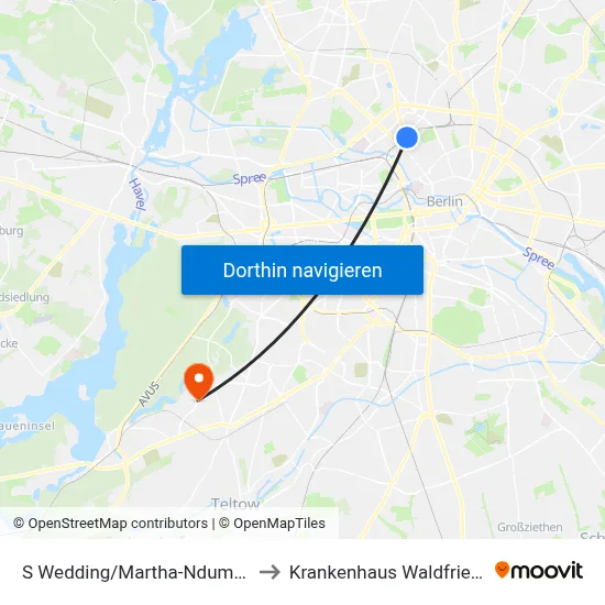 S Wedding/Martha-Ndumbe-Platz to Krankenhaus Waldfriede e. V. map