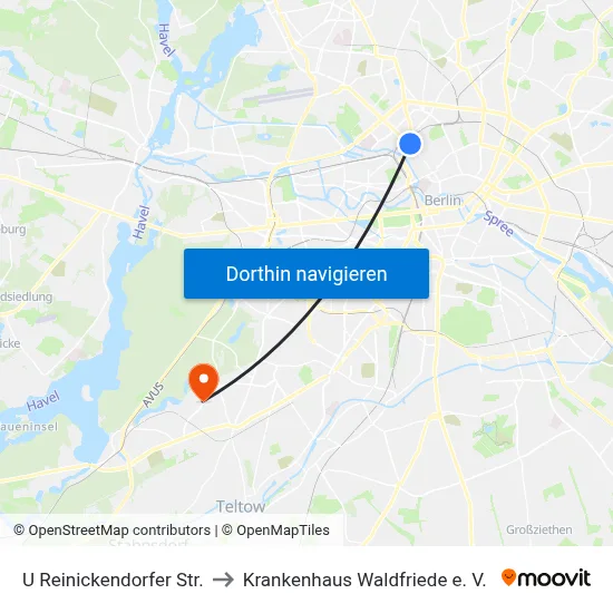 U Reinickendorfer Str. to Krankenhaus Waldfriede e. V. map