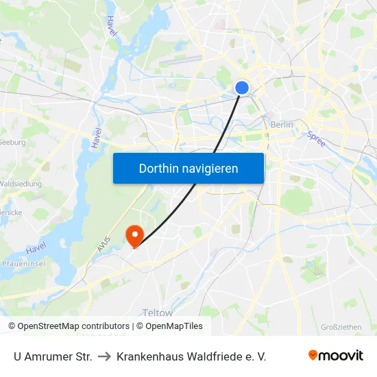 U Amrumer Str. to Krankenhaus Waldfriede e. V. map