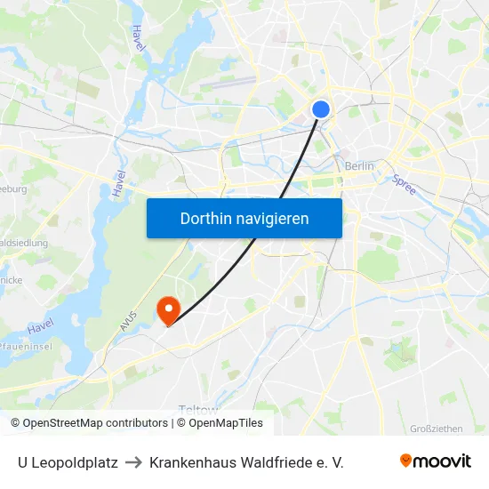U Leopoldplatz to Krankenhaus Waldfriede e. V. map