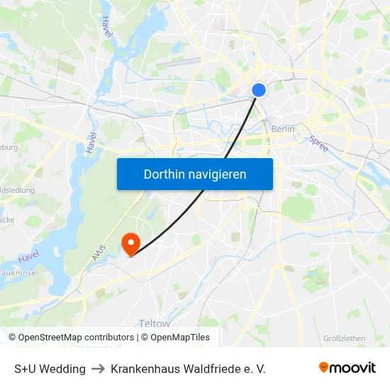 S+U Wedding to Krankenhaus Waldfriede e. V. map