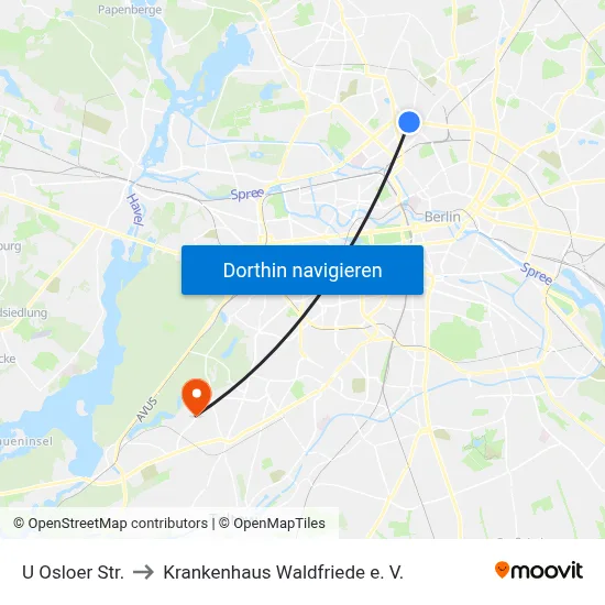 U Osloer Str. to Krankenhaus Waldfriede e. V. map