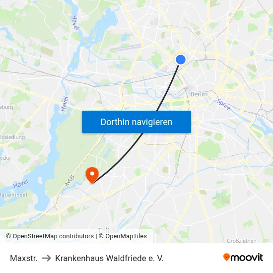 Maxstr. to Krankenhaus Waldfriede e. V. map