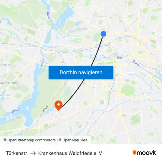 Türkenstr. to Krankenhaus Waldfriede e. V. map