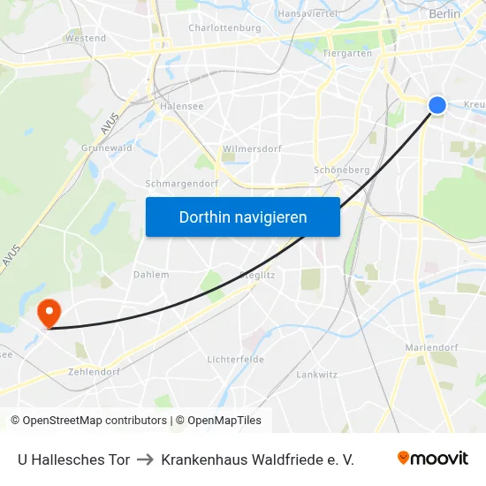 U Hallesches Tor to Krankenhaus Waldfriede e. V. map