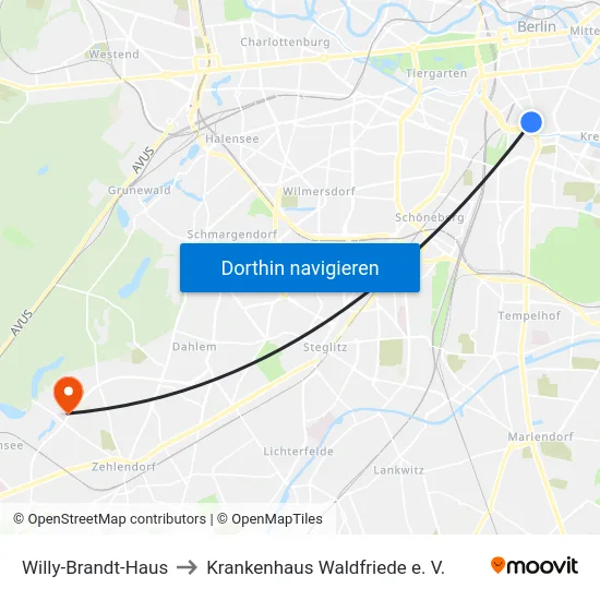 Willy-Brandt-Haus to Krankenhaus Waldfriede e. V. map