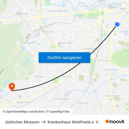 Jüdisches Museum to Krankenhaus Waldfriede e. V. map